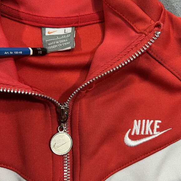 Vintage Nike Track Jacket Womens Large Red Full Zip Striker‎ Swoosh Y2K Sports - Picture 3 of 7
